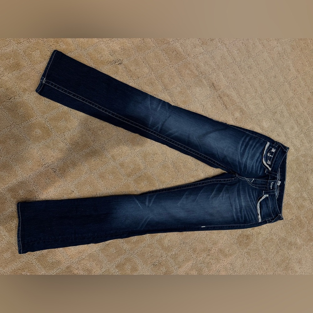True Religion Denim jeans dark Blue Women size 25 with rhinestones on pockets
